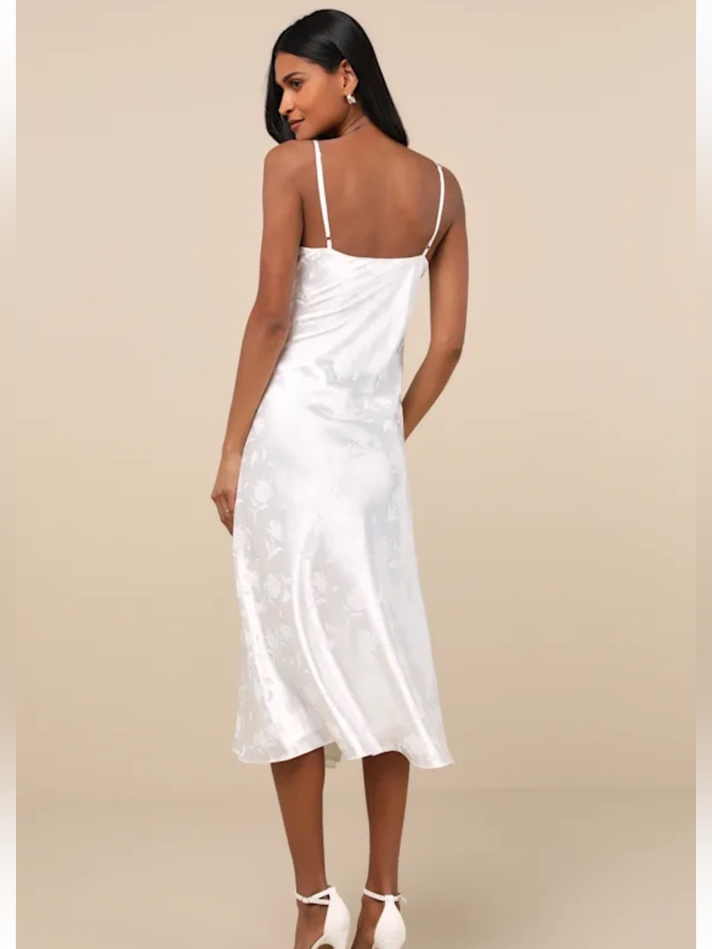 NWT Lulus All About You White Floral Jacquard Satin Midi Dress - Picture 4 of 6